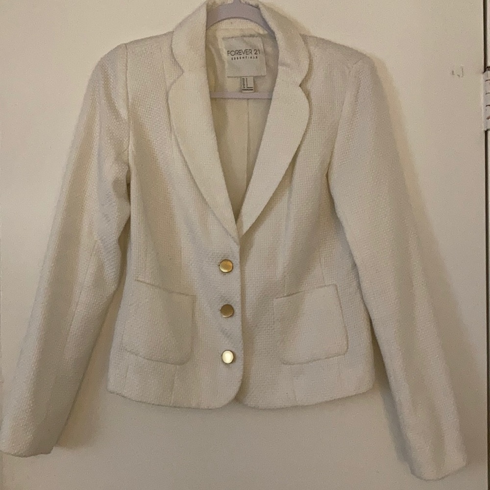 Forever 21 Textured Cream Blazer with Gold Buttons